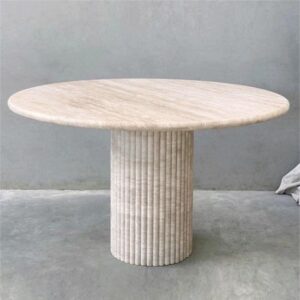Mesa de jantar de travertino redonda bege canelada Cava