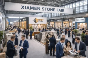 Xiamen Stone Fair 2026 exhibition hall with international buyers and stone supplier booths