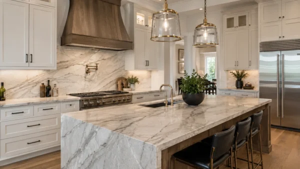 Quartzite cost guide for kitchen countertops shown in a premium residential kitchen