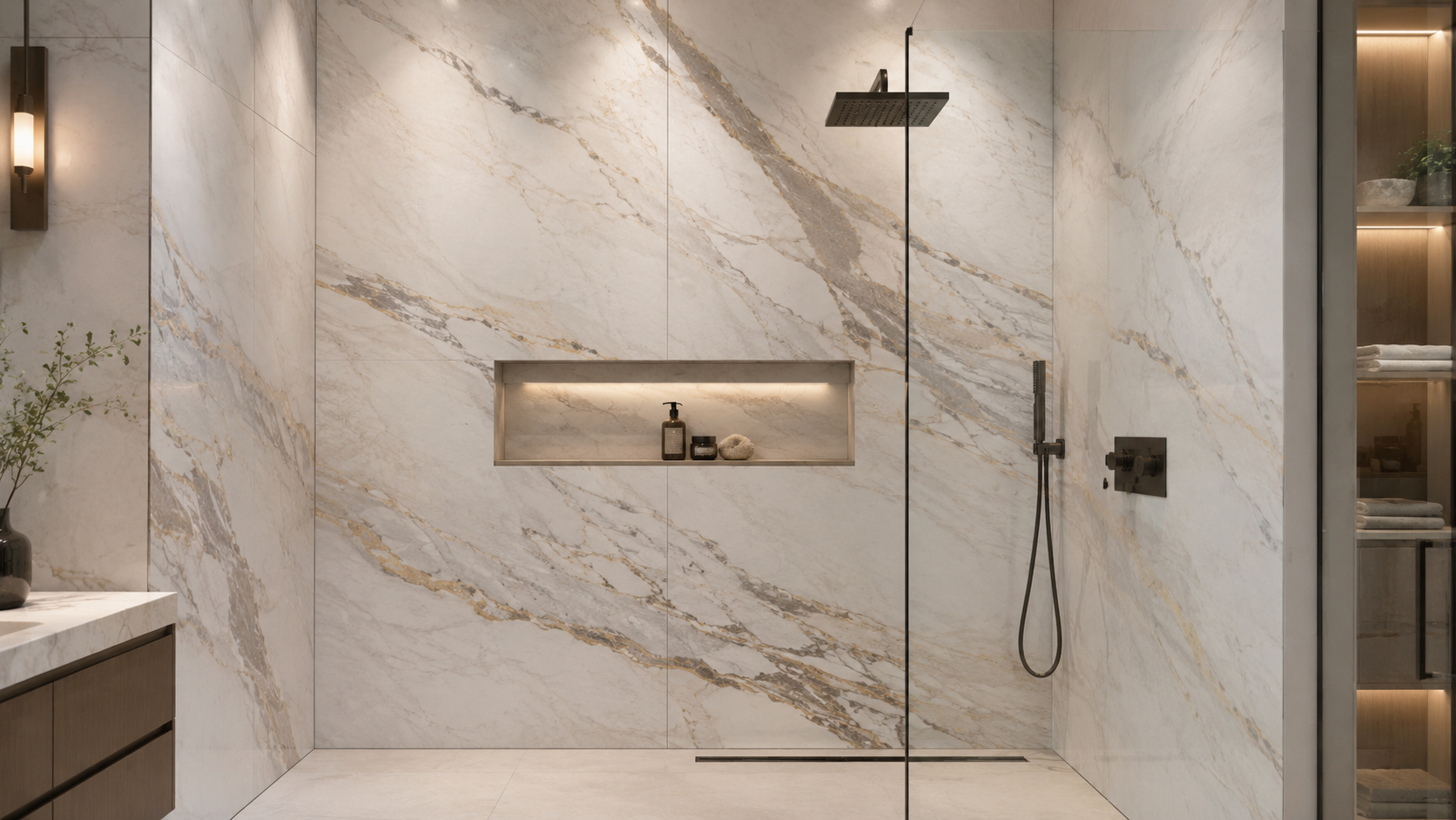 quartzite_marble_shower_wall_large_format_installation