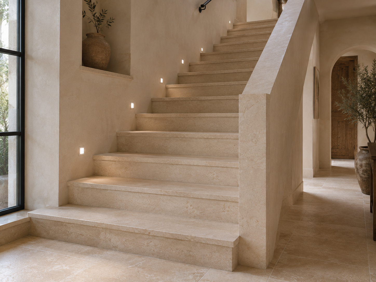Porto Beige Limestone stair finish and surface detail