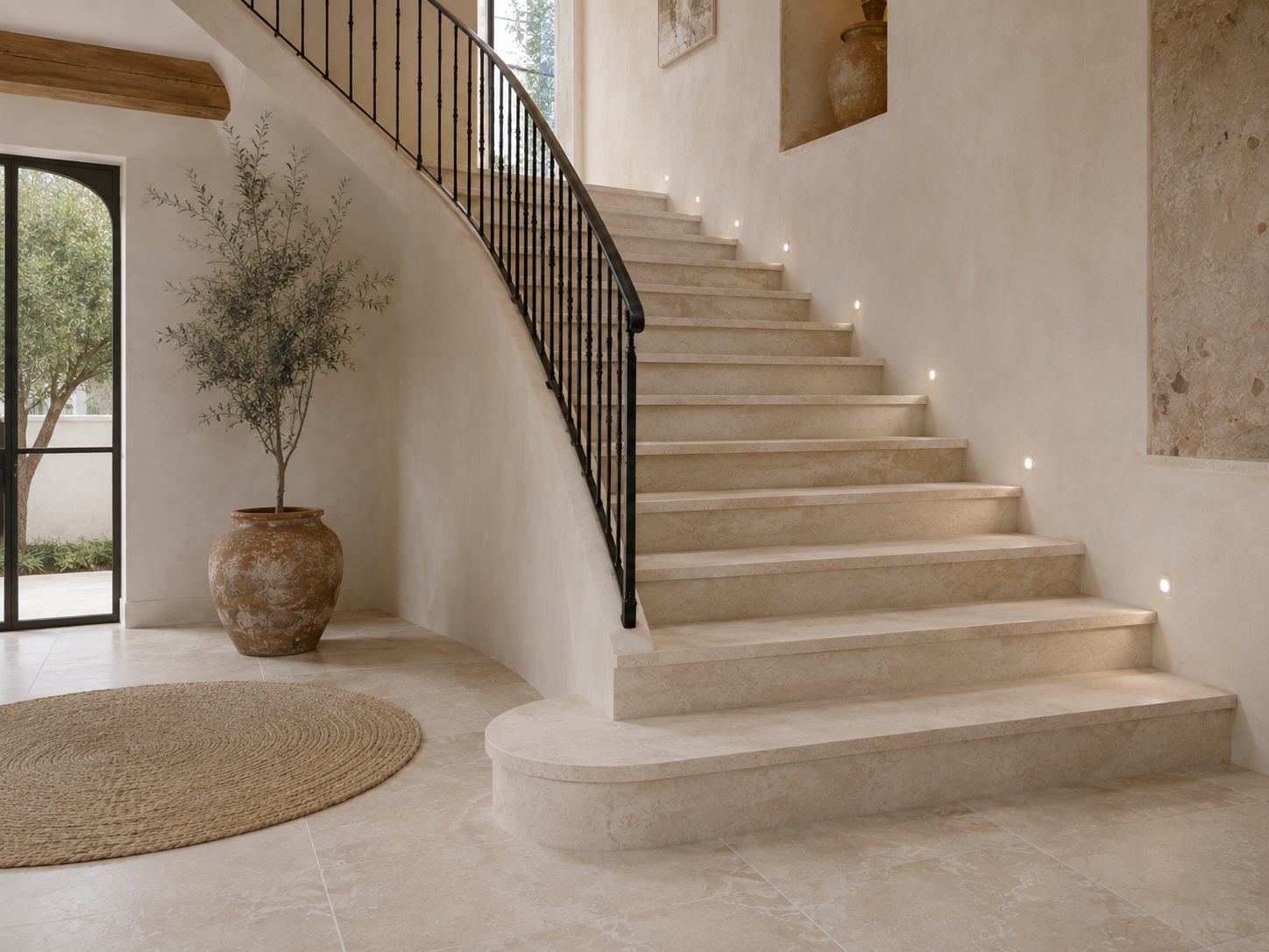 Custom Porto Beige Limestone stairs fabrication and project planning