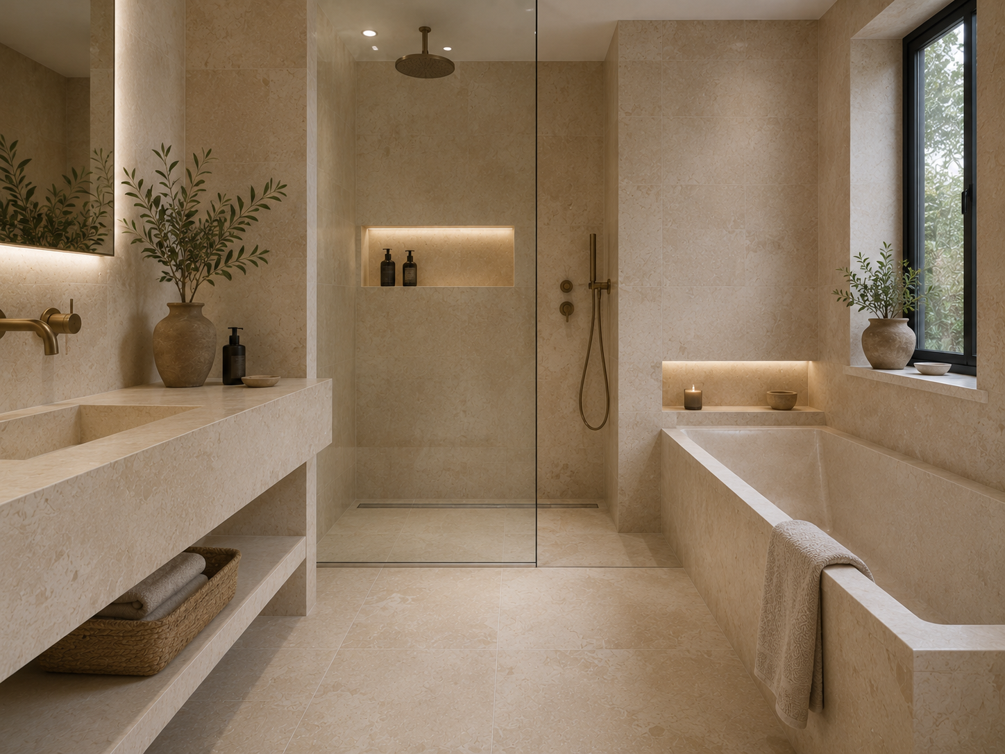 Porto Beige Limestone vanity and stone vanity top