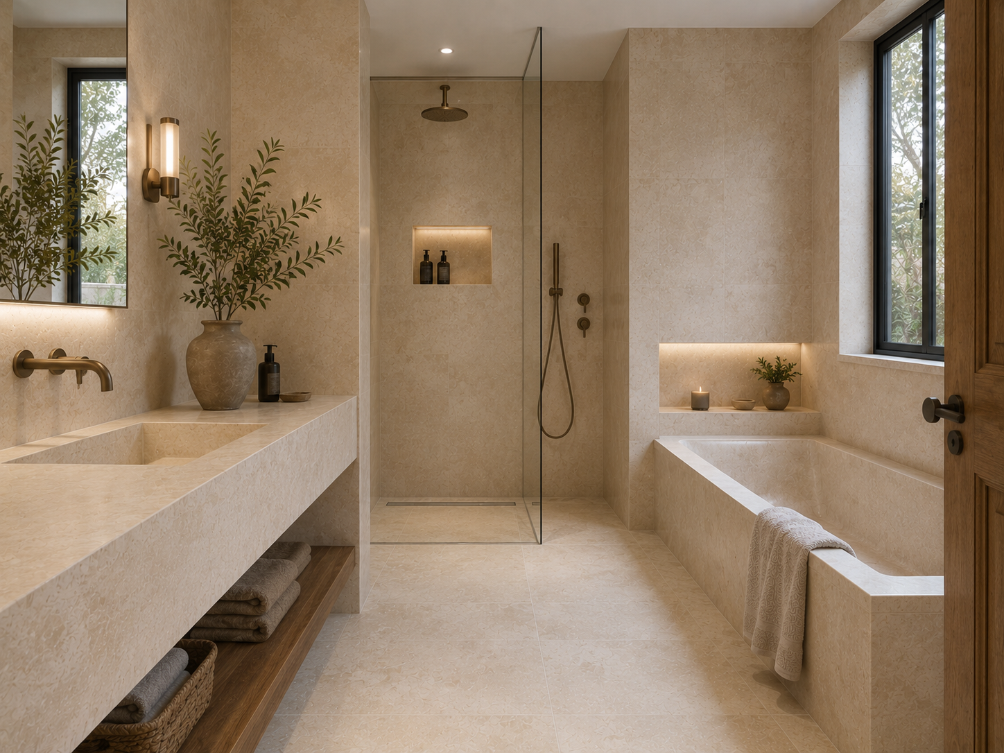 Porto Beige Limestone wet room and spa bathroom