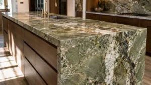 amazon-green-quartzite-kitchen-island-mitered-edge