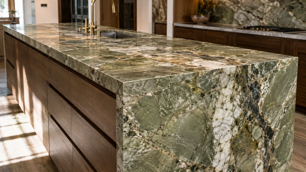 amazon-green-quartzite-kitchen-island-mitered-edge