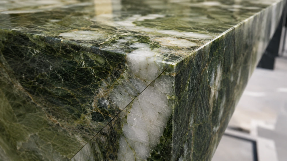 amazon-green-quartzite-mitered-edge-fabrication-detail
