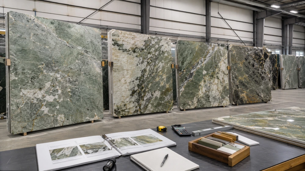 amazon-green-quartzite-slab-selection-visual-approval