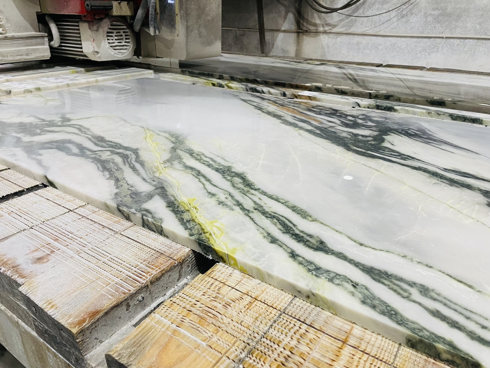 Clivia Marble Custom Fabrication Clivia Marble undergoing custom fabrication and stone processing