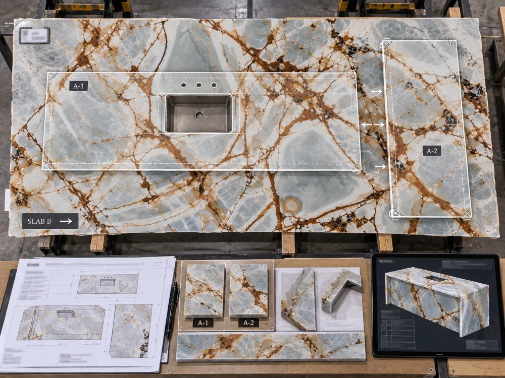blue-roma-quartzite-waterfall-slab-cutting-layout