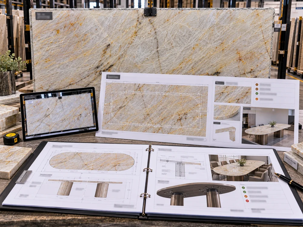 cristallo-quartzite-conference-table-cutting-review