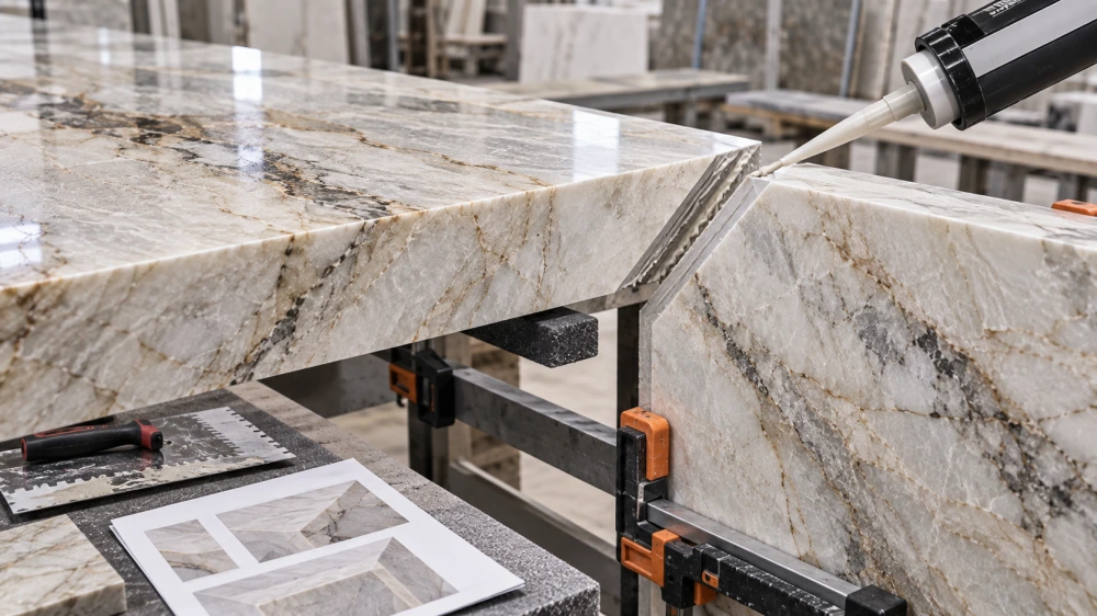 mont-blanc-quartzite-miter-adhesive-fabrication