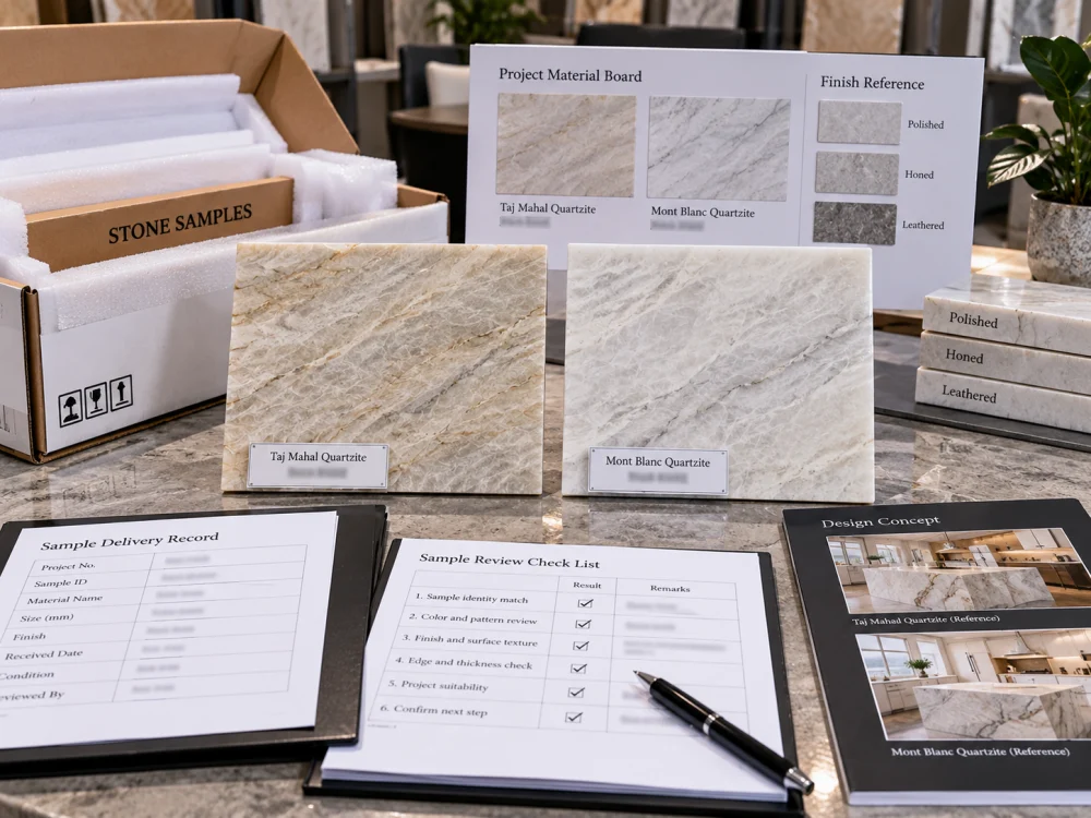 quartzite-sample-recipient-finish-review-after-delivery