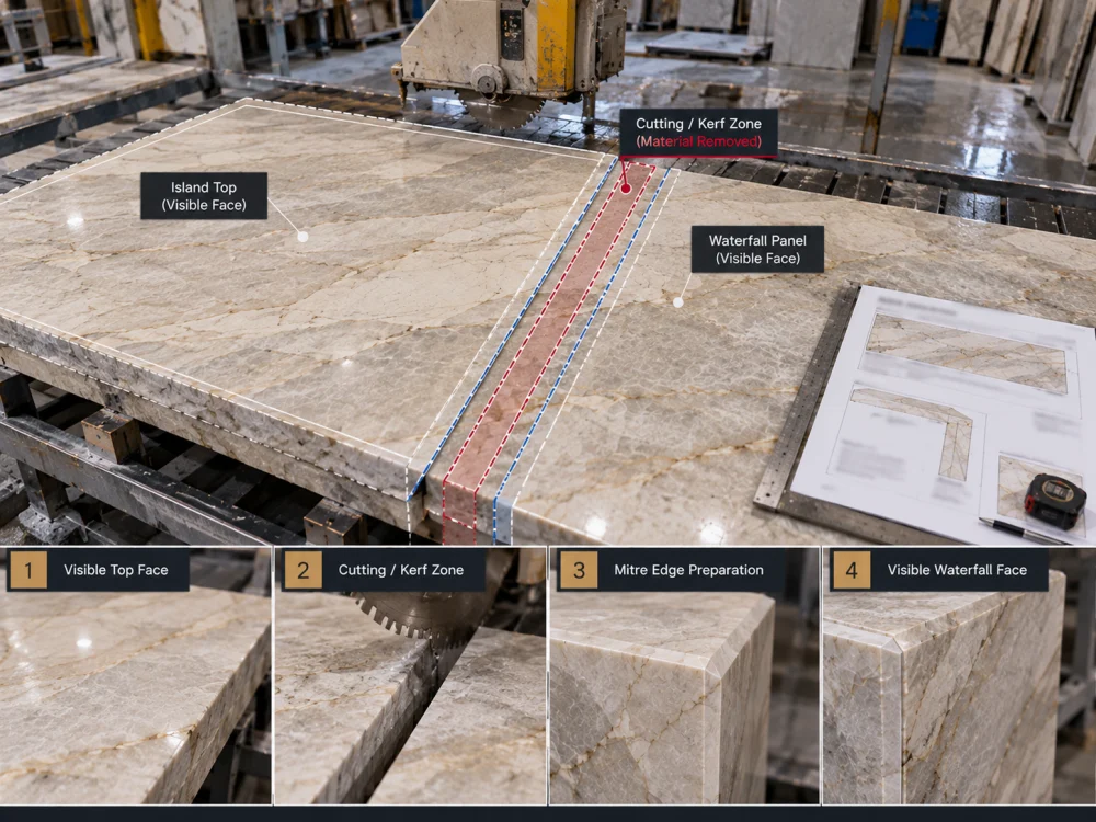taj-mahal-quartzite-waterfall-mitre-kerf-trim