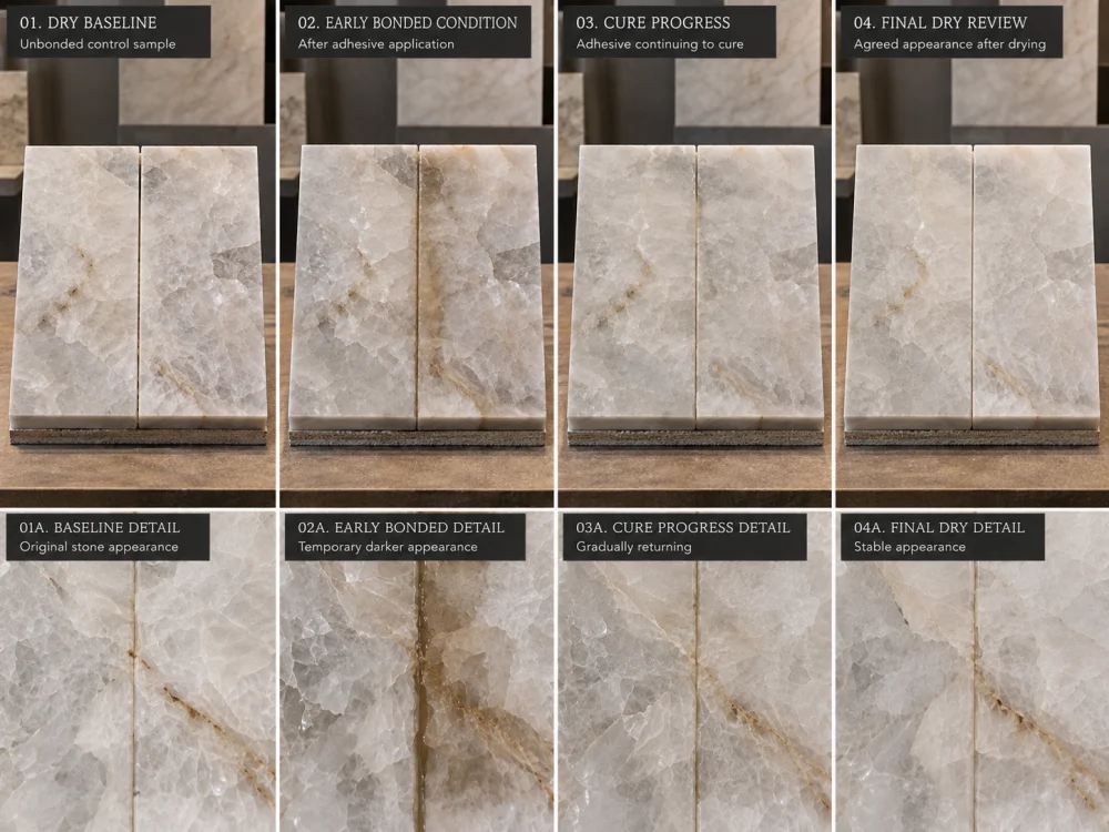 quartzite-adhesive-curing-discoloration-review